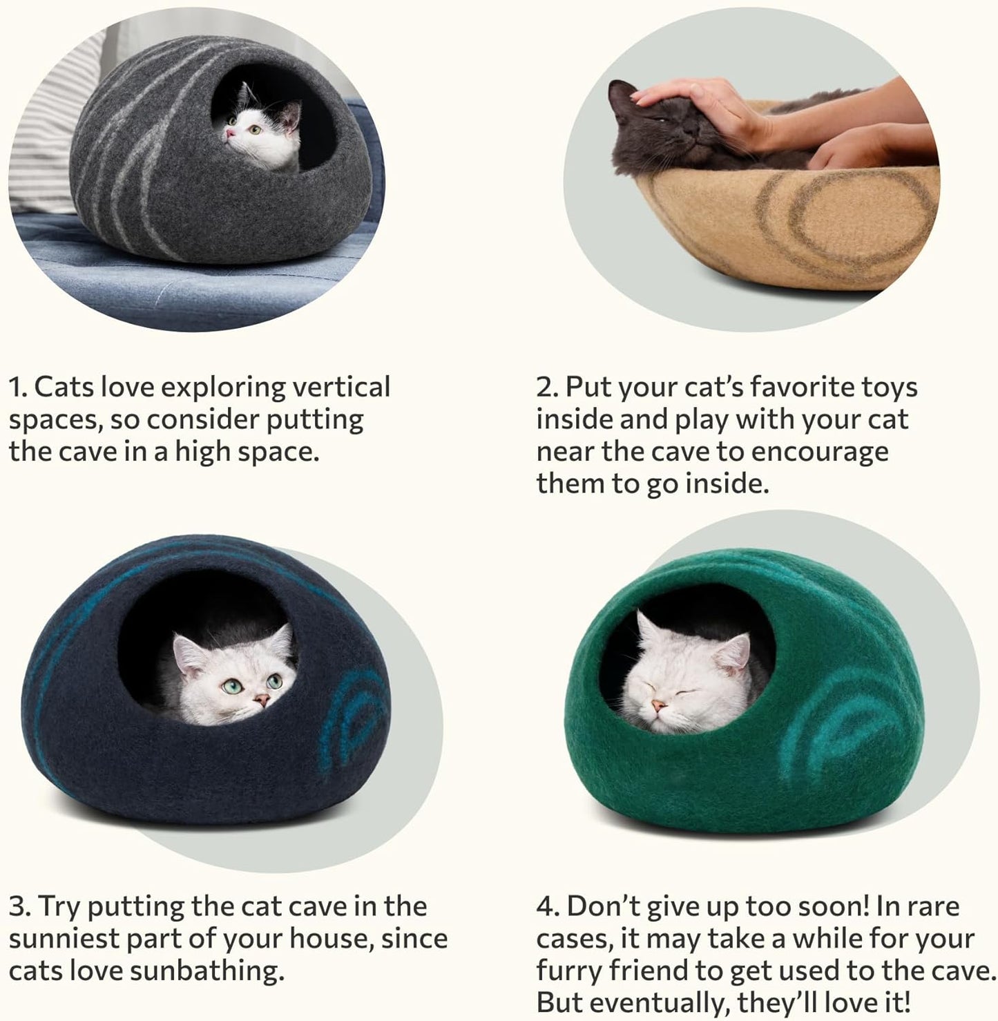 Premium Felt CAT CAVE Bed, Medium, Aquamarine