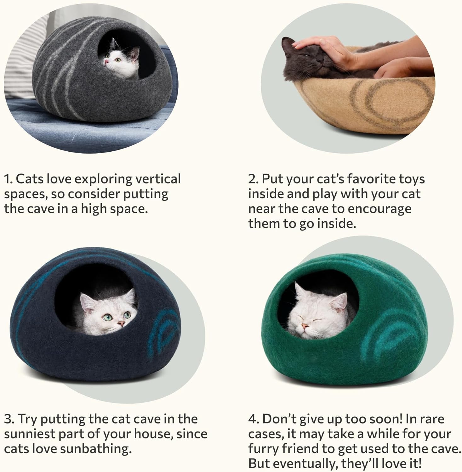 Premium Felt CAT CAVE Bed, Medium, Aquamarine