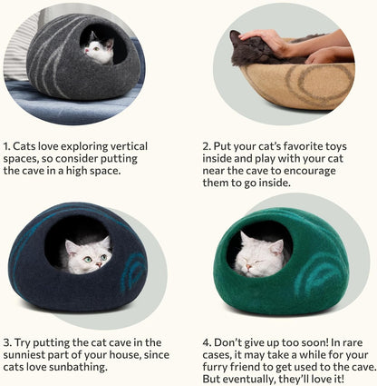 Premium Felt CAT CAVE Bed, Medium, Aquamarine