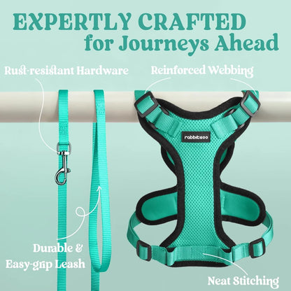 Cat Harness and Leash for Walking, Escape Proof Soft Adjustable Vest Harnesses for Cats, Easy Control Breathable Reflective Strips Jacket, Turquoise Green