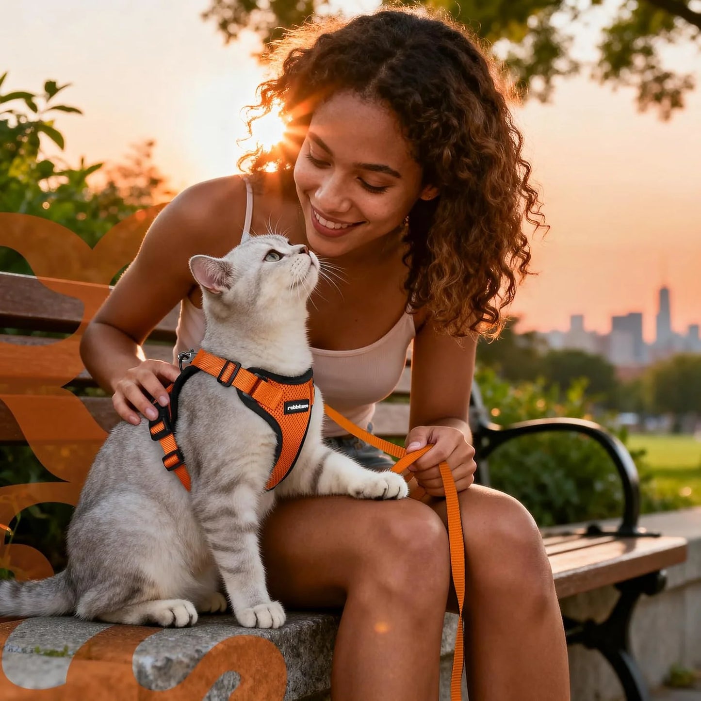 Cat Harness and Leash for Walking, Escape Proof Soft Adjustable Vest Harnesses for Cats, Easy Control Breathable Reflective Strips Jacket, Orange