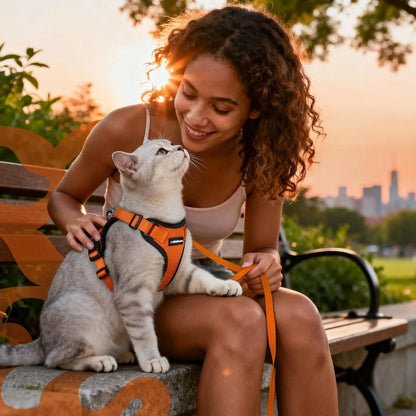 Cat Harness and Leash for Walking, Escape Proof Soft Adjustable Vest Harnesses for Cats, Easy Control Breathable Reflective Strips Jacket, Orange